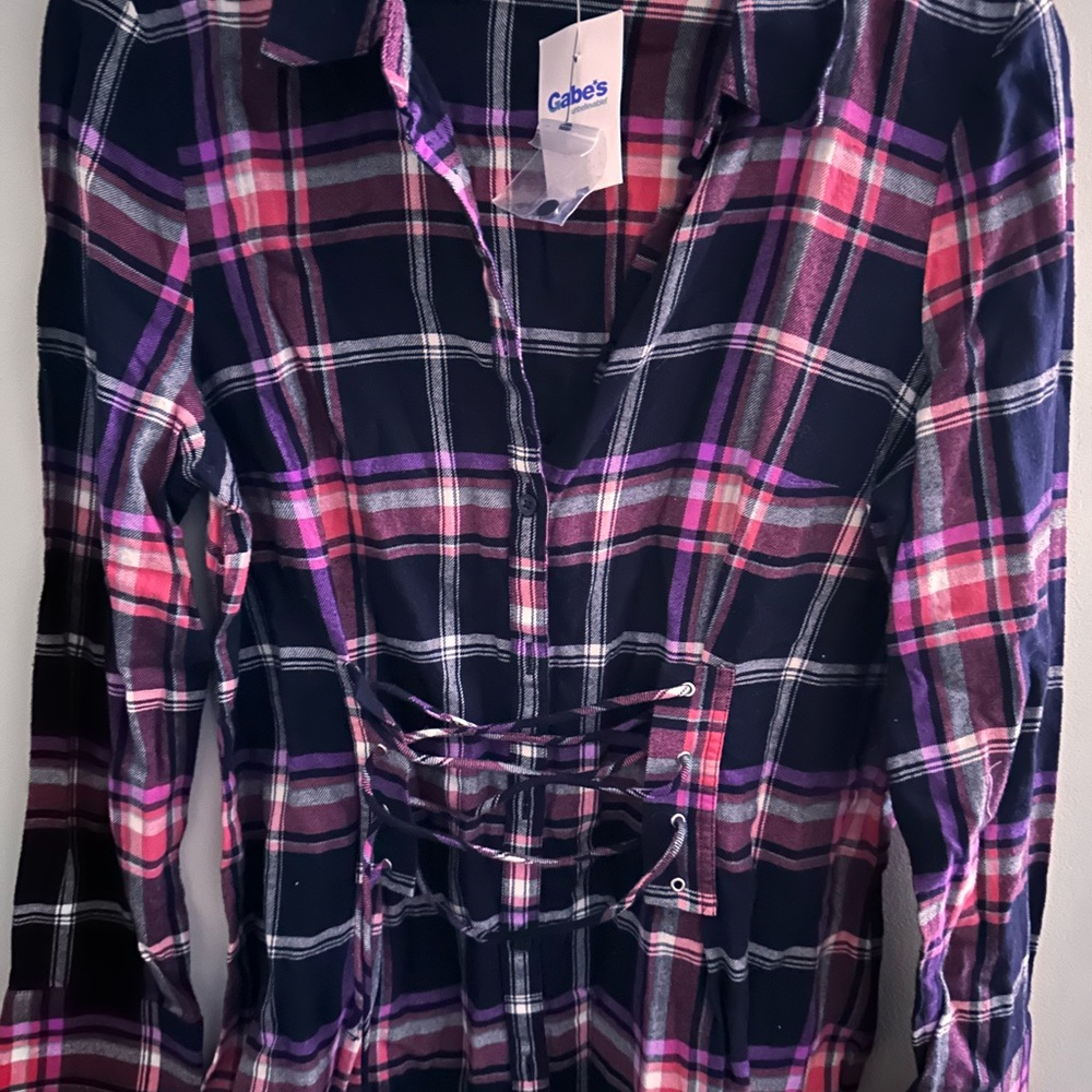 Express Plaid Shirt with Lace-Up Front Size Small